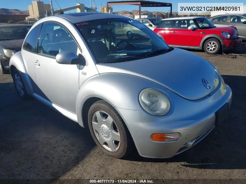 2001 Volkswagen New Beetle Gls VIN: 3VWCS21C21M420981 Lot: 40777173