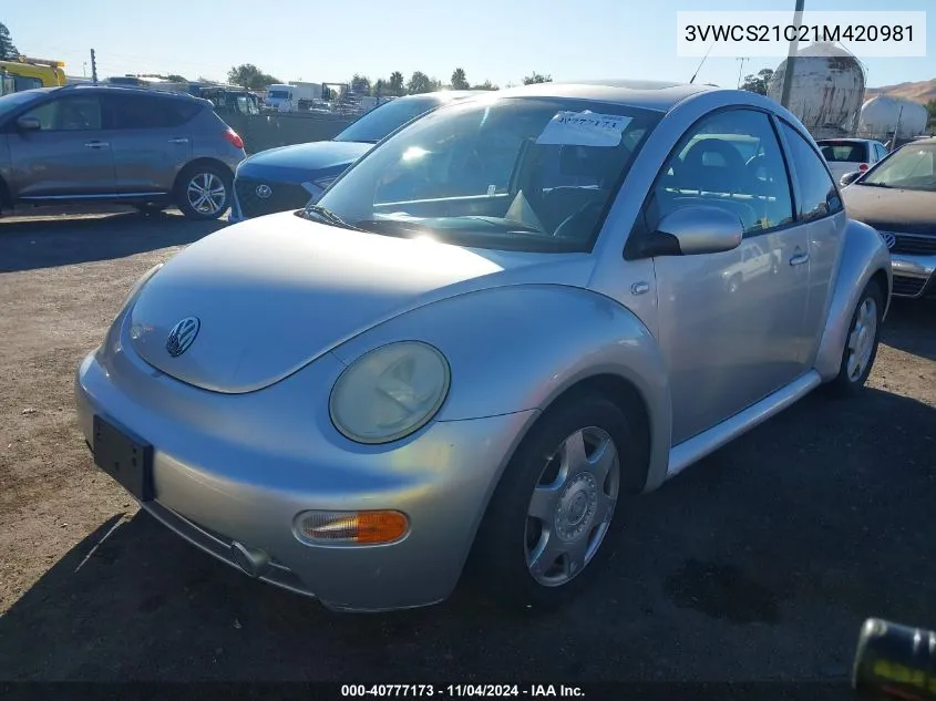 2001 Volkswagen New Beetle Gls VIN: 3VWCS21C21M420981 Lot: 40777173