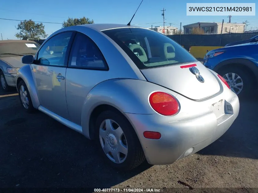 2001 Volkswagen New Beetle Gls VIN: 3VWCS21C21M420981 Lot: 40777173