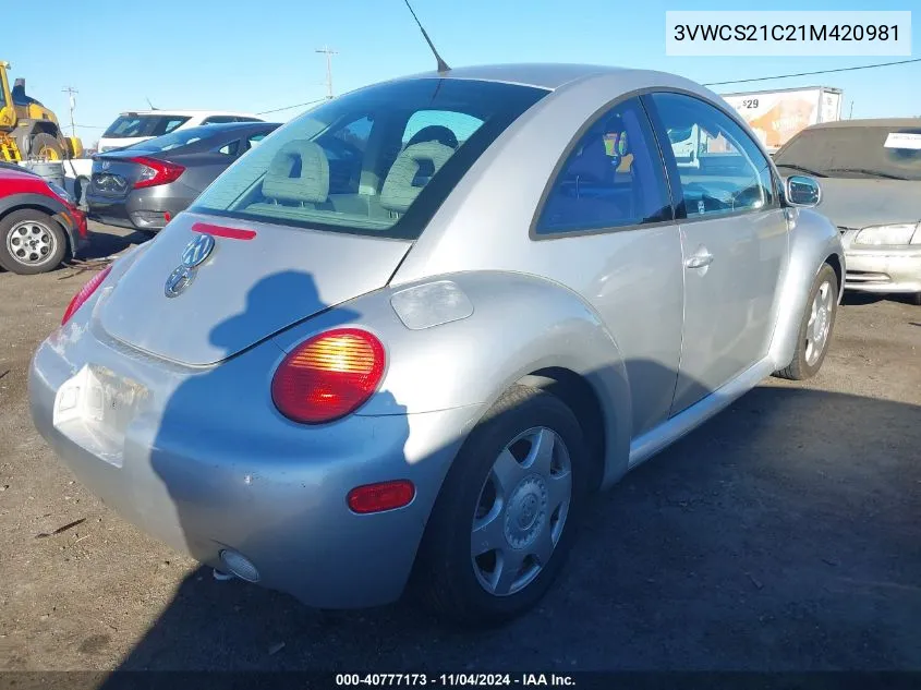 2001 Volkswagen New Beetle Gls VIN: 3VWCS21C21M420981 Lot: 40777173