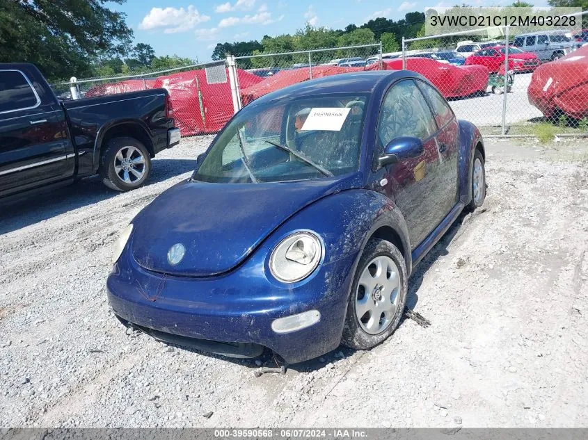 2002 Volkswagen New Beetle Gls 1.8L Turbo VIN: 3VWCD21C12M403228 Lot: 39590568