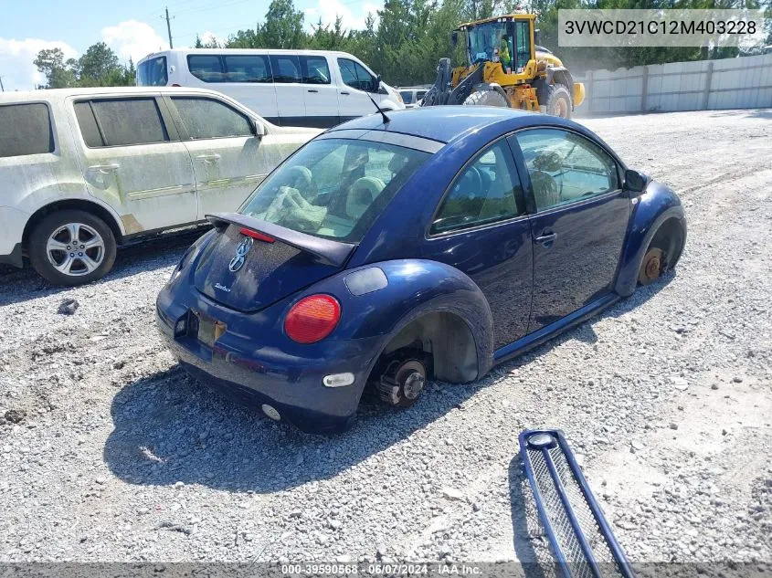 2002 Volkswagen New Beetle Gls 1.8L Turbo VIN: 3VWCD21C12M403228 Lot: 39590568