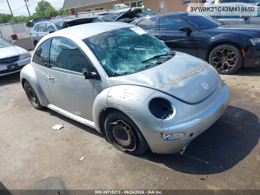 2003 Volkswagen New Beetle Gl VIN: 3VWBK21C43M418650 Lot: 39715273