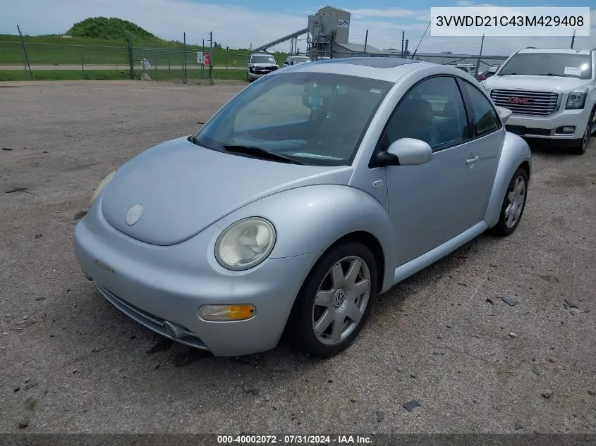 2003 Volkswagen New Beetle Glx VIN: 3VWDD21C43M429408 Lot: 40002072