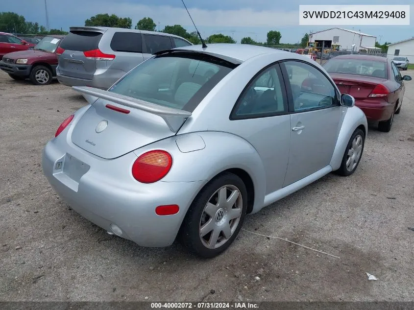 2003 Volkswagen New Beetle Glx VIN: 3VWDD21C43M429408 Lot: 40002072