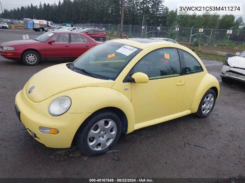 2003 Volkswagen New Beetle Gls 2.0L VIN: 3VWCK21C53M411274 Lot: 40167549