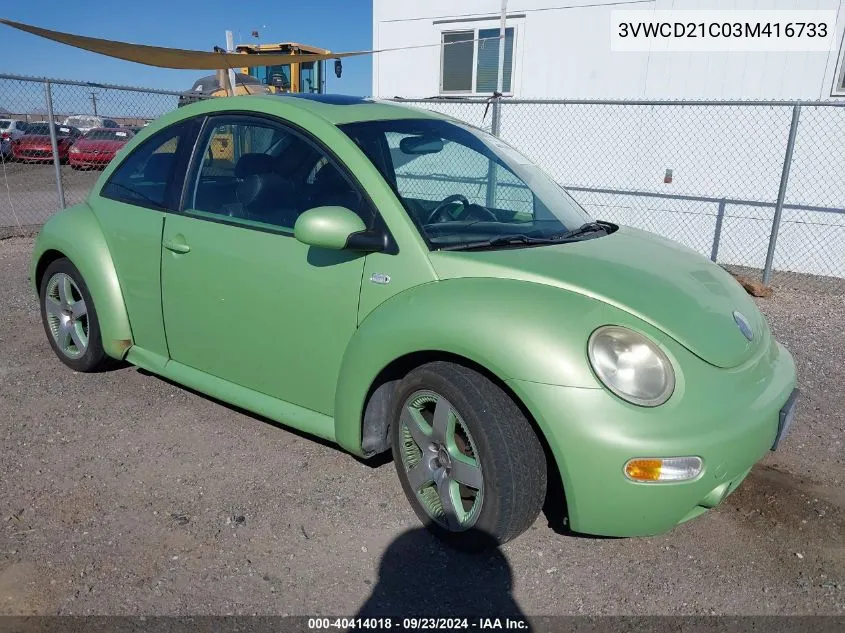 2003 Volkswagen New Beetle Gls 1.8T VIN: 3VWCD21C03M416733 Lot: 40414018