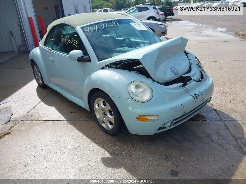 2003 Volkswagen New Beetle Gls VIN: 3VWCK21Y33M316921 Lot: 40430288