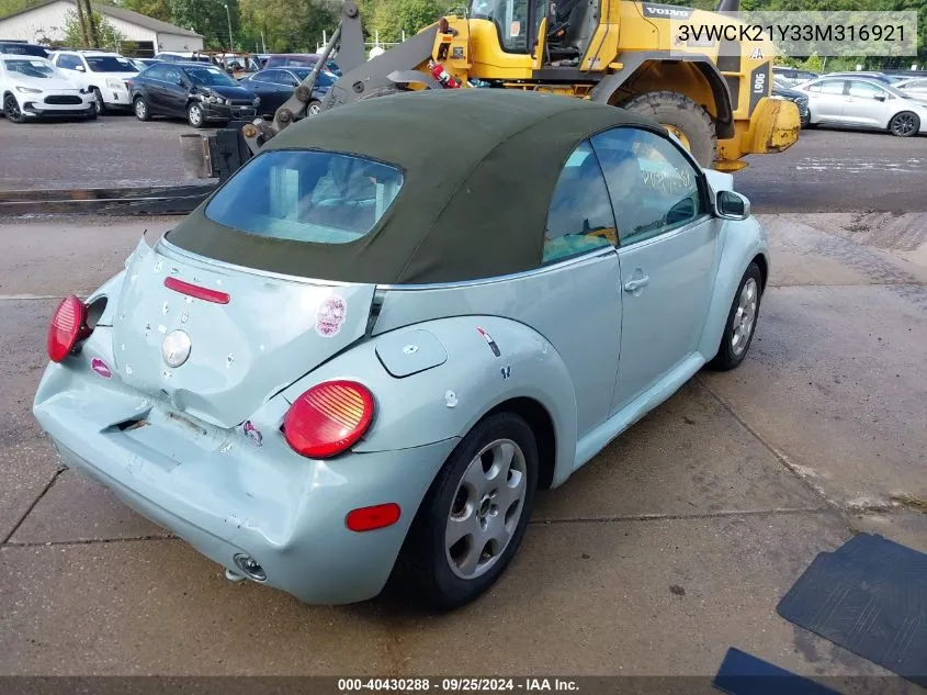 2003 Volkswagen New Beetle Gls VIN: 3VWCK21Y33M316921 Lot: 40430288