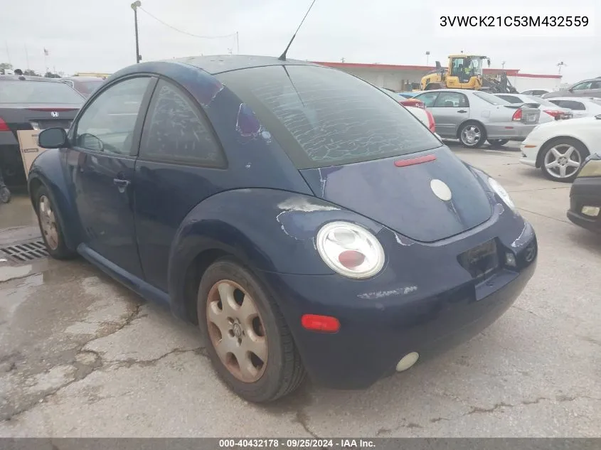 2003 Volkswagen New Beetle Gls 2.0L VIN: 3VWCK21C53M432559 Lot: 40432178