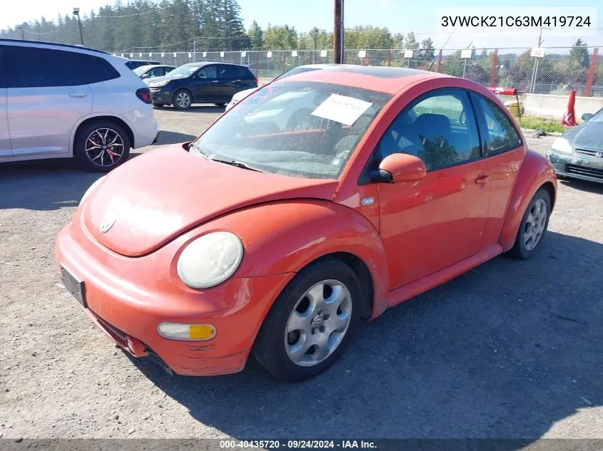 2003 Volkswagen New Beetle Gls 2.0L VIN: 3VWCK21C63M419724 Lot: 40435720