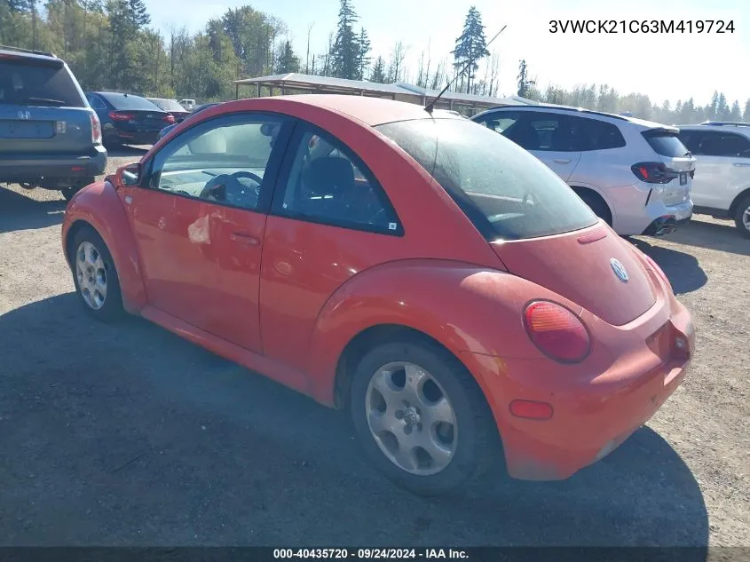 3VWCK21C63M419724 2003 Volkswagen New Beetle Gls 2.0L