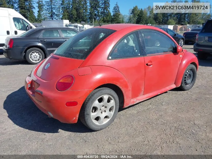 2003 Volkswagen New Beetle Gls 2.0L VIN: 3VWCK21C63M419724 Lot: 40435720