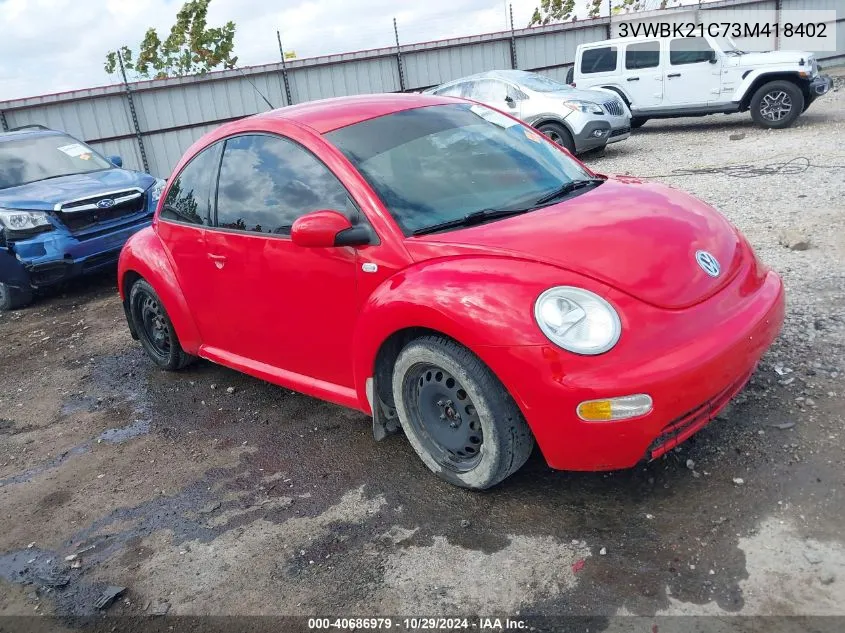 2003 Volkswagen New Beetle Gl VIN: 3VWBK21C73M418402 Lot: 40686979