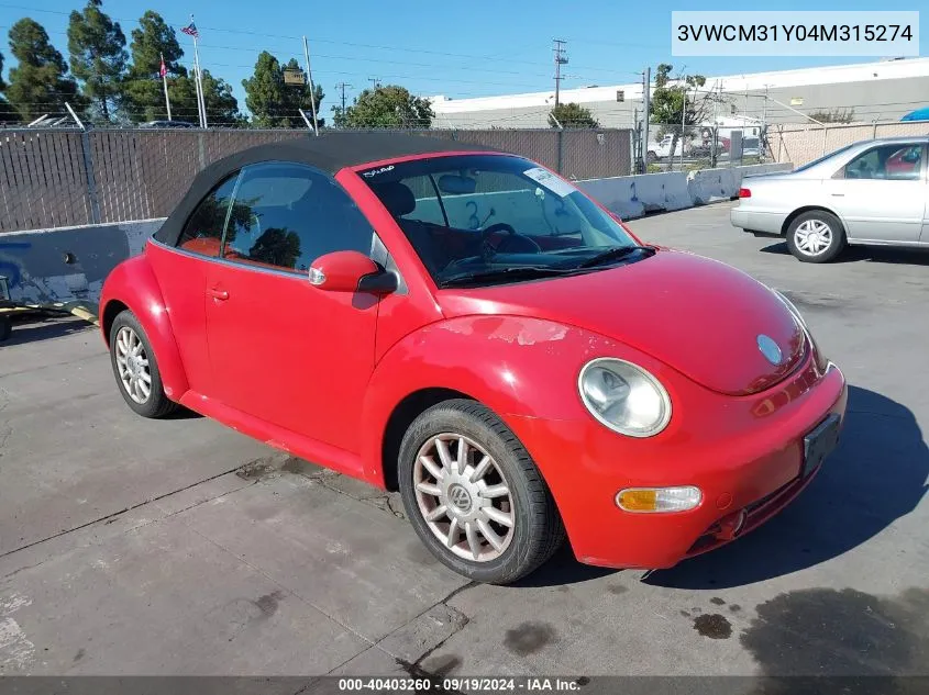 2004 Volkswagen New Beetle Gls VIN: 3VWCM31Y04M315274 Lot: 40403260