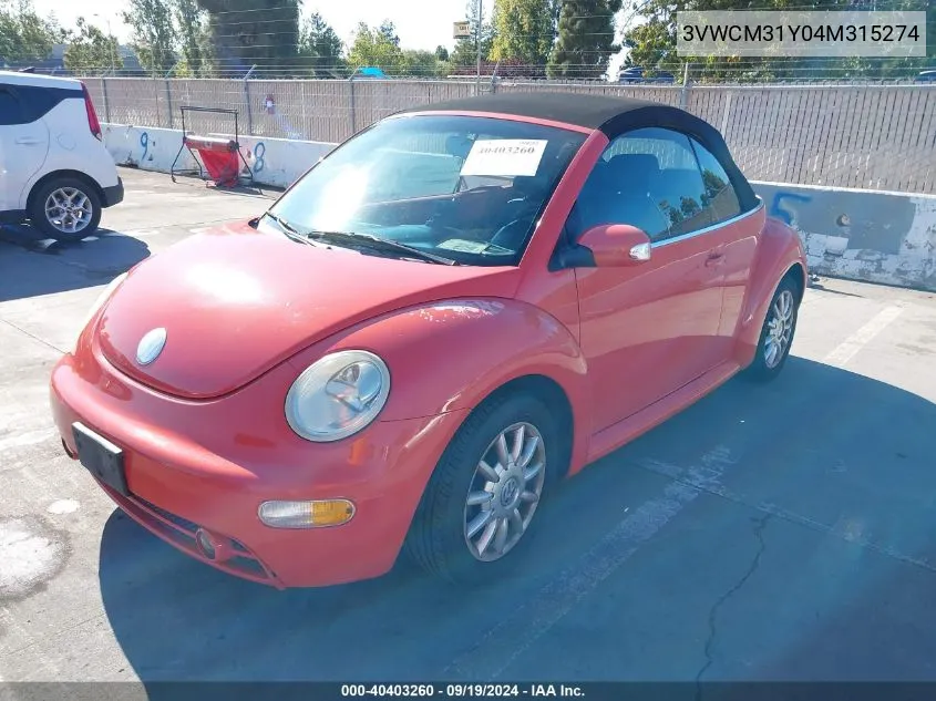 2004 Volkswagen New Beetle Gls VIN: 3VWCM31Y04M315274 Lot: 40403260