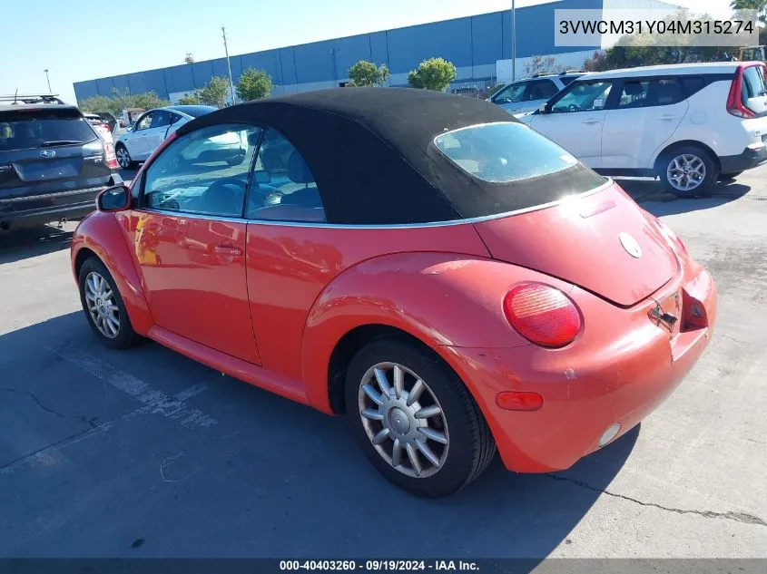 2004 Volkswagen New Beetle Gls VIN: 3VWCM31Y04M315274 Lot: 40403260