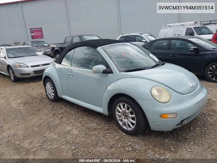 2004 Volkswagen New Beetle Gls VIN: 3VWCM31Y94M351514 Lot: 40443867