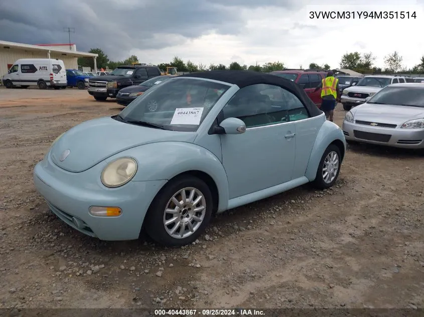 2004 Volkswagen New Beetle Gls VIN: 3VWCM31Y94M351514 Lot: 40443867