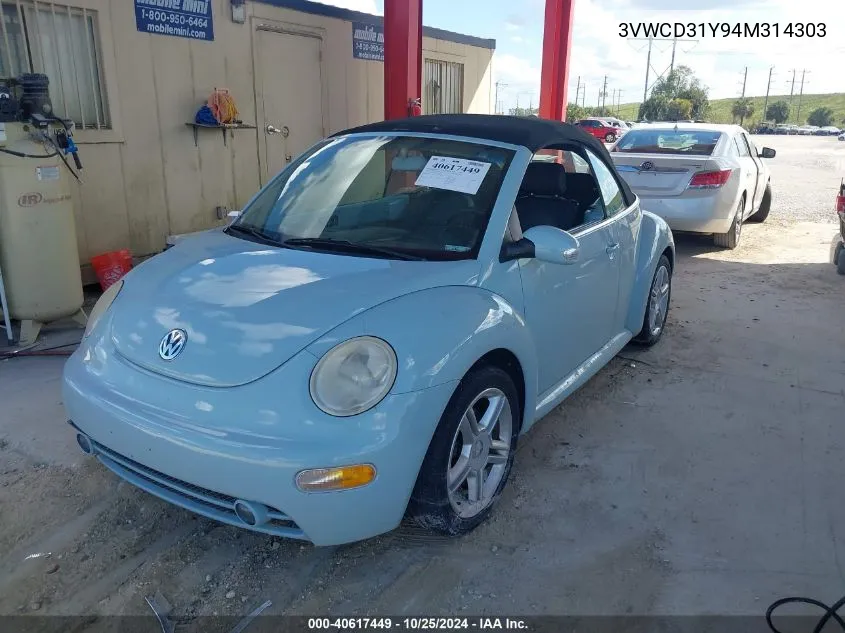 2004 Volkswagen New Beetle Gls 1.8T VIN: 3VWCD31Y94M314303 Lot: 40617449