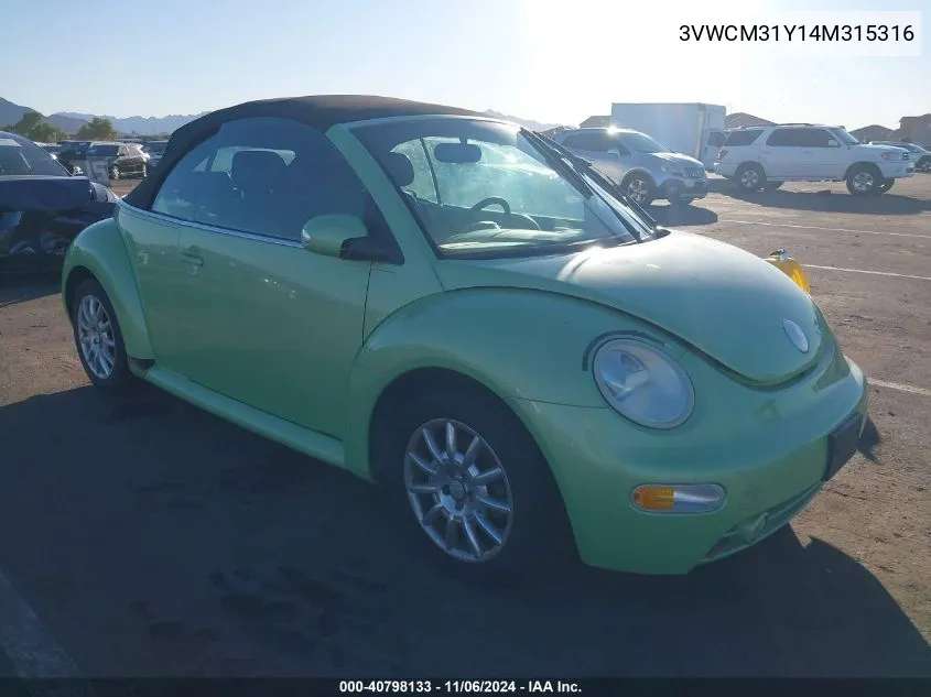 2004 Volkswagen New Beetle Gls VIN: 3VWCM31Y14M315316 Lot: 40798133