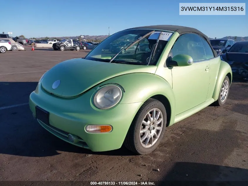 2004 Volkswagen New Beetle Gls VIN: 3VWCM31Y14M315316 Lot: 40798133