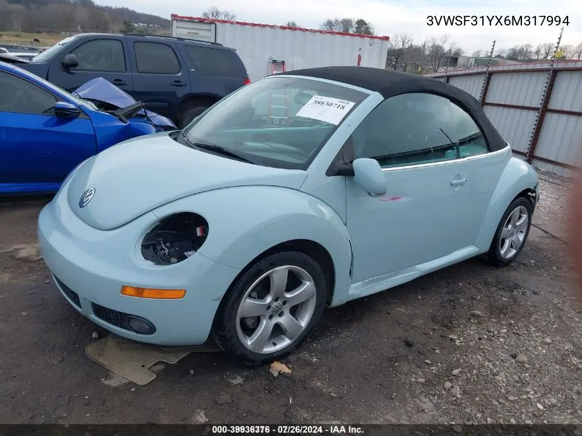 2006 Volkswagen New Beetle 2.5 VIN: 3VWSF31YX6M317994 Lot: 39936376