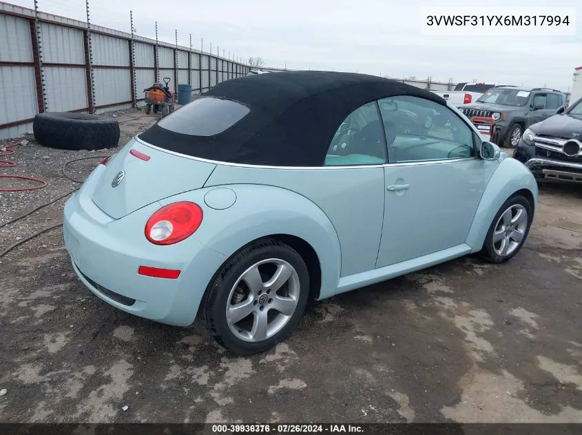 2006 Volkswagen New Beetle 2.5 VIN: 3VWSF31YX6M317994 Lot: 39936376