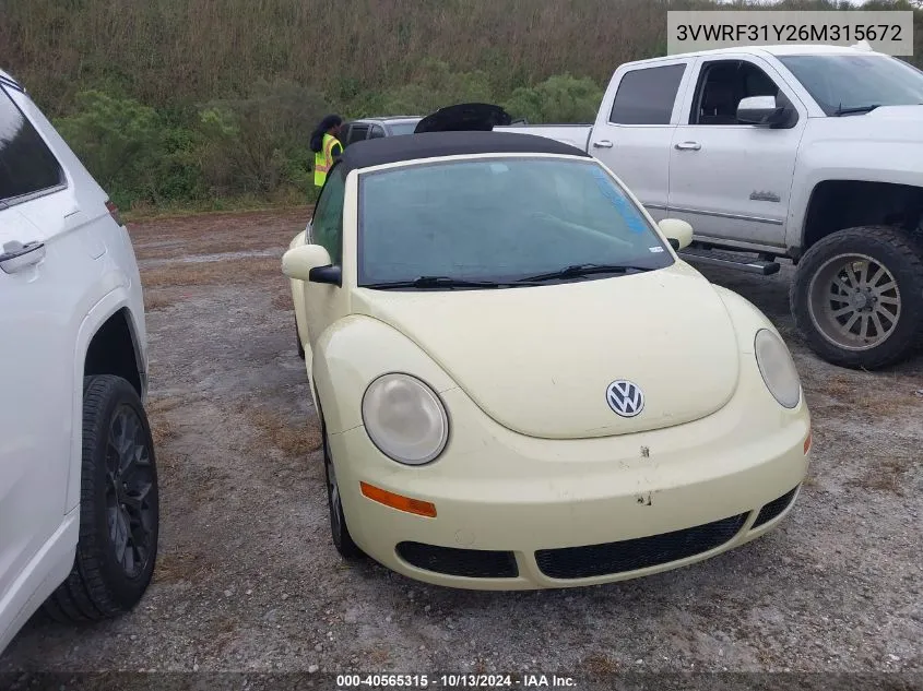 2006 Volkswagen New Beetle 2.5 VIN: 3VWRF31Y26M315672 Lot: 40565315