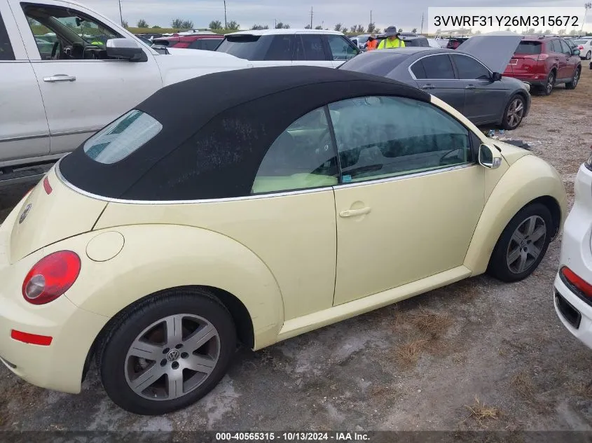 2006 Volkswagen New Beetle 2.5 VIN: 3VWRF31Y26M315672 Lot: 40565315