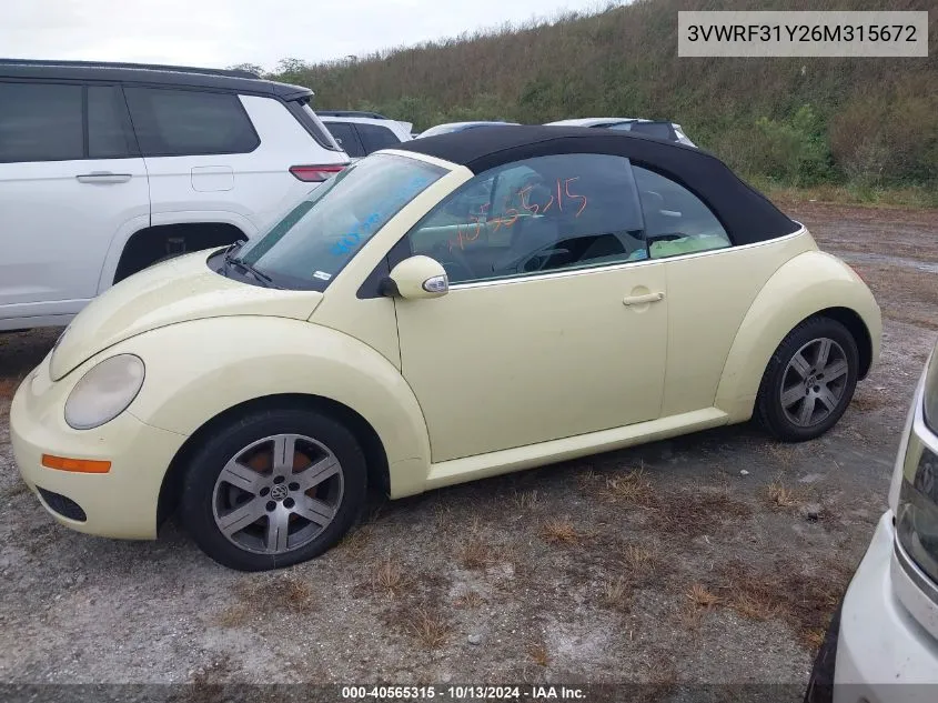 2006 Volkswagen New Beetle 2.5 VIN: 3VWRF31Y26M315672 Lot: 40565315