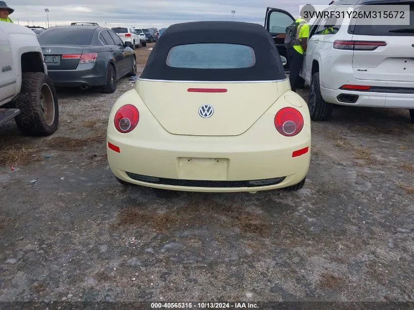 2006 Volkswagen New Beetle 2.5 VIN: 3VWRF31Y26M315672 Lot: 40565315