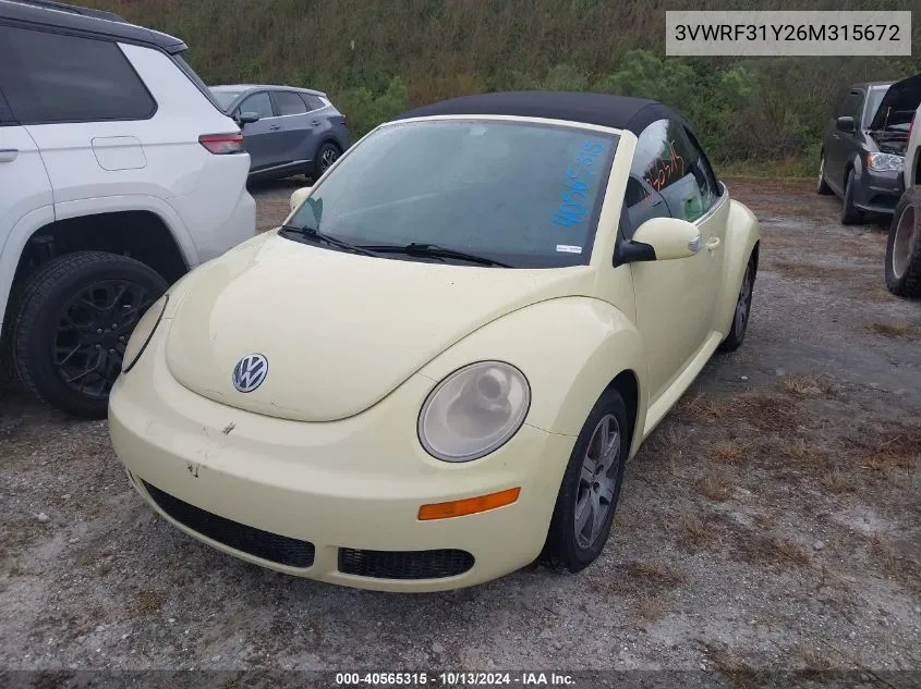 2006 Volkswagen New Beetle 2.5 VIN: 3VWRF31Y26M315672 Lot: 40565315