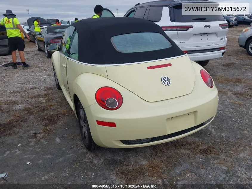 2006 Volkswagen New Beetle 2.5 VIN: 3VWRF31Y26M315672 Lot: 40565315