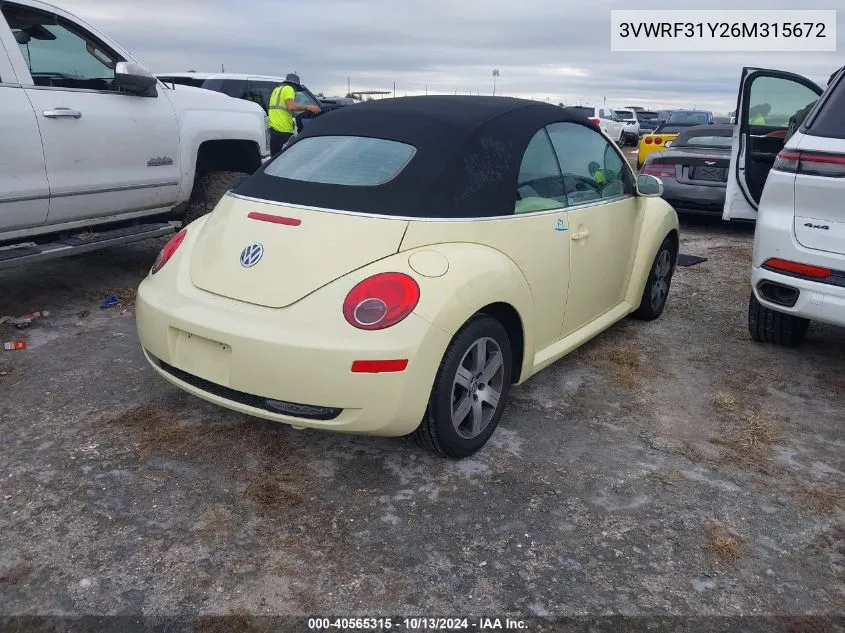 2006 Volkswagen New Beetle 2.5 VIN: 3VWRF31Y26M315672 Lot: 40565315