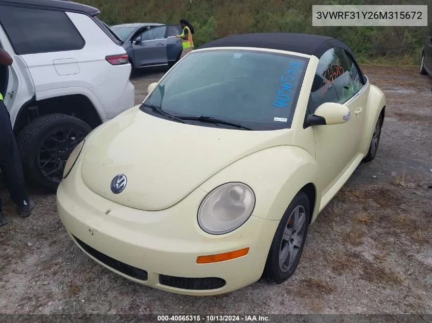 2006 Volkswagen New Beetle 2.5 VIN: 3VWRF31Y26M315672 Lot: 40565315