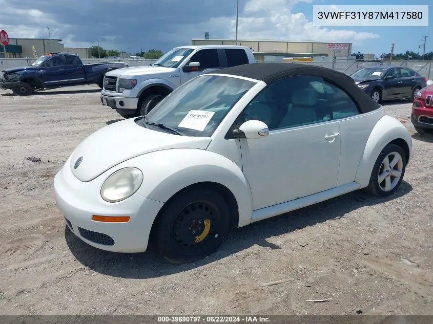 2007 Volkswagen New Beetle Triple White VIN: 3VWFF31Y87M417580 Lot: 39690797