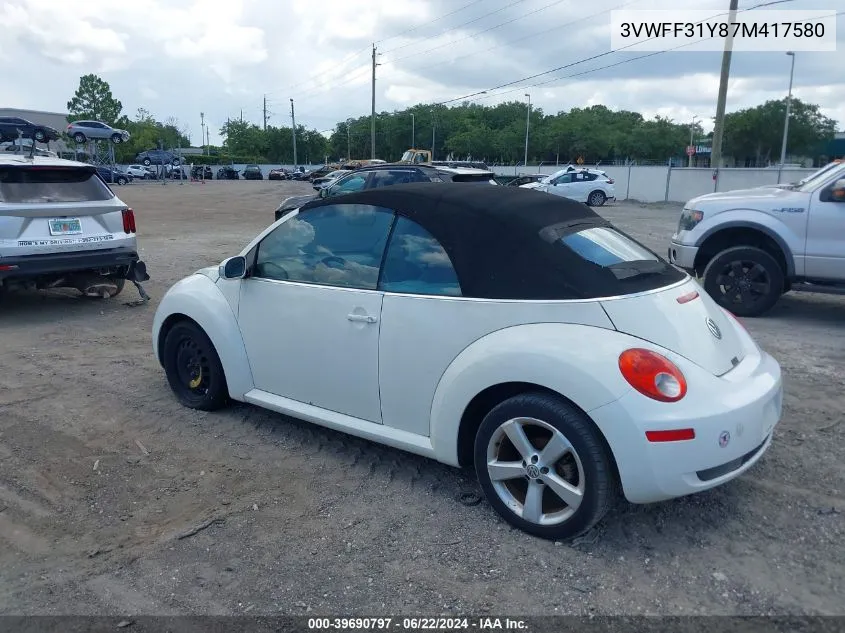 2007 Volkswagen New Beetle Triple White VIN: 3VWFF31Y87M417580 Lot: 39690797