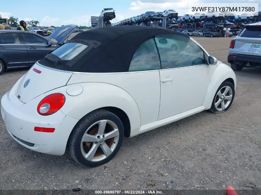 3VWFF31Y87M417580 2007 Volkswagen New Beetle Triple White