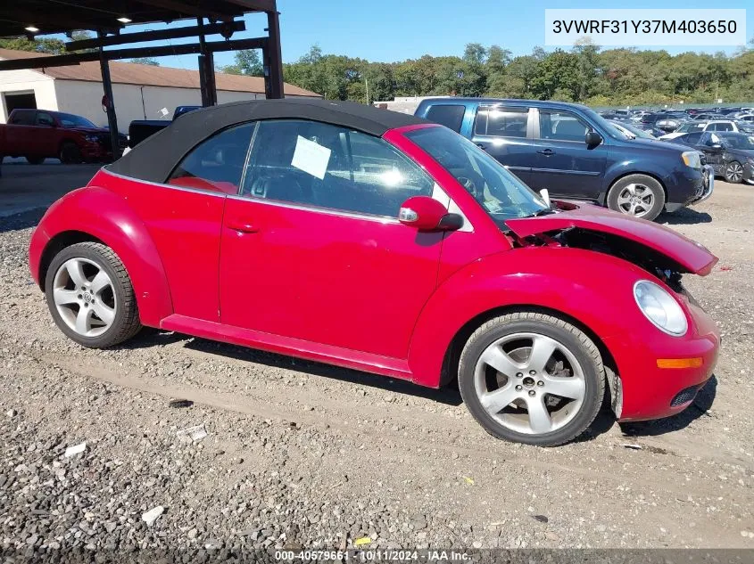 2007 Volkswagen New Beetle 2.5 VIN: 3VWRF31Y37M403650 Lot: 40579661