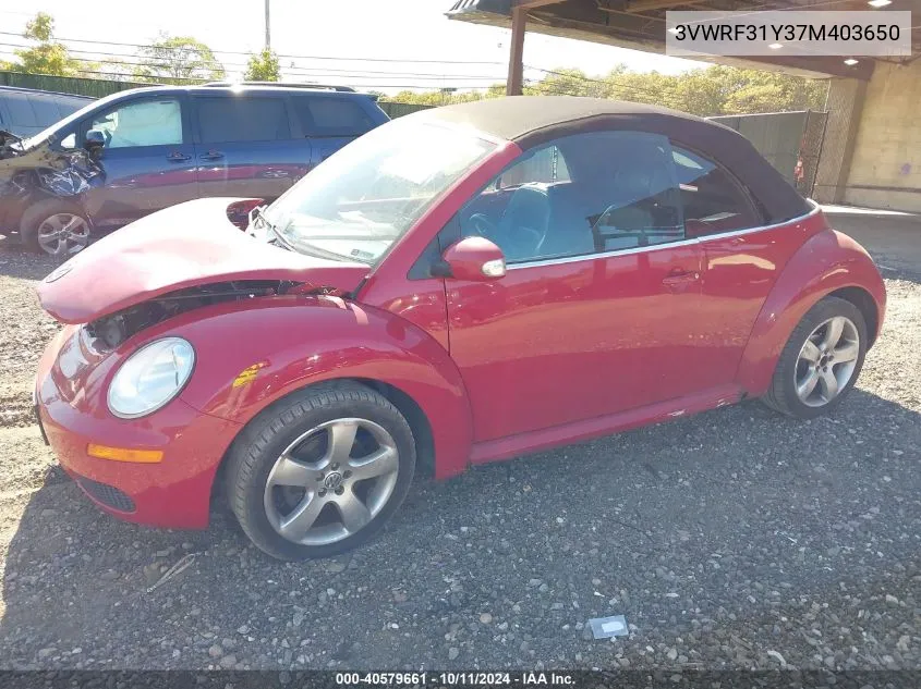 2007 Volkswagen New Beetle 2.5 VIN: 3VWRF31Y37M403650 Lot: 40579661