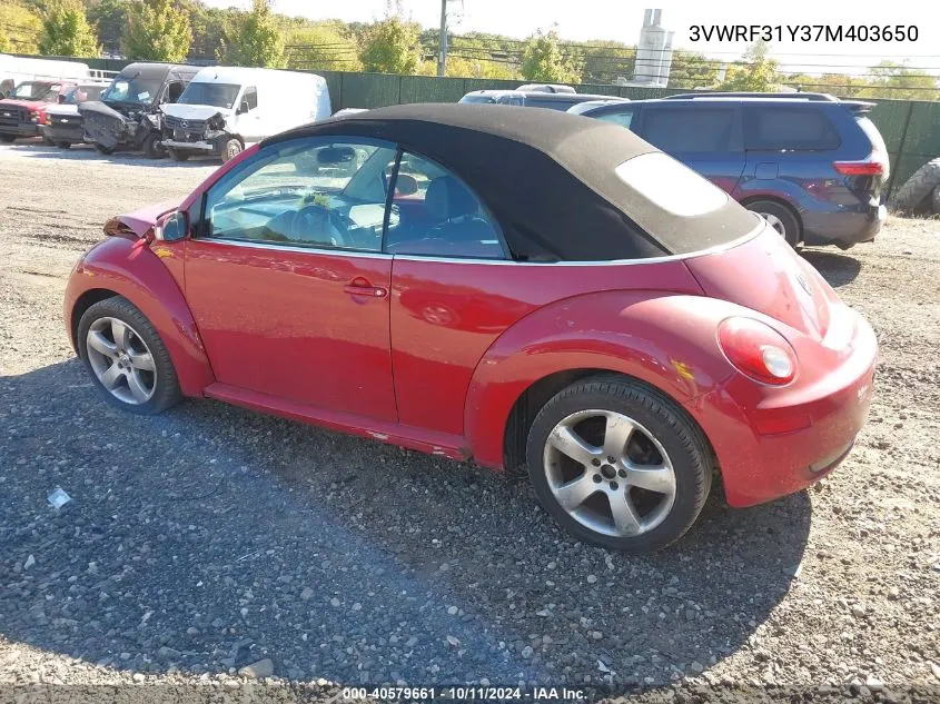 2007 Volkswagen New Beetle 2.5 VIN: 3VWRF31Y37M403650 Lot: 40579661