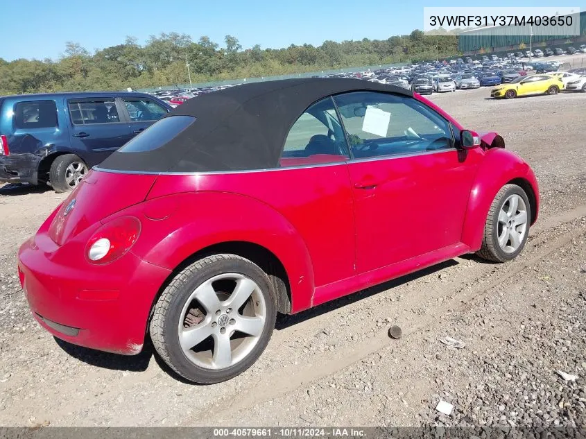 2007 Volkswagen New Beetle 2.5 VIN: 3VWRF31Y37M403650 Lot: 40579661