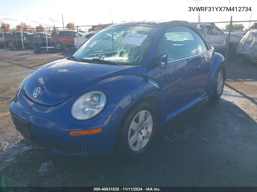 2007 Volkswagen New Beetle 2.5 VIN: 3VWRF31YX7M412734 Lot: 40831825