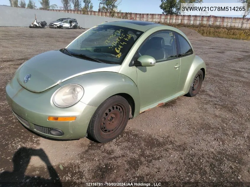 2008 Volkswagen New Beetle VIN: 3VWRW21C78M514265 Lot: 12116781