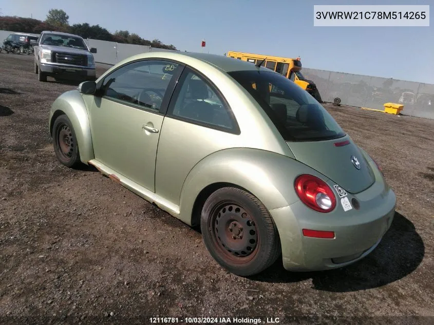 2008 Volkswagen New Beetle VIN: 3VWRW21C78M514265 Lot: 12116781