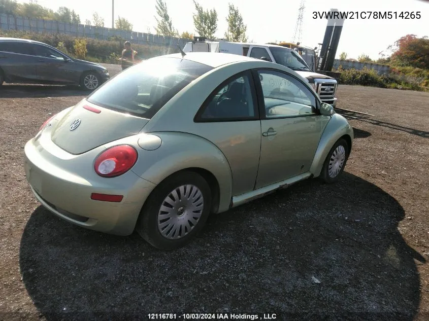 2008 Volkswagen New Beetle VIN: 3VWRW21C78M514265 Lot: 12116781