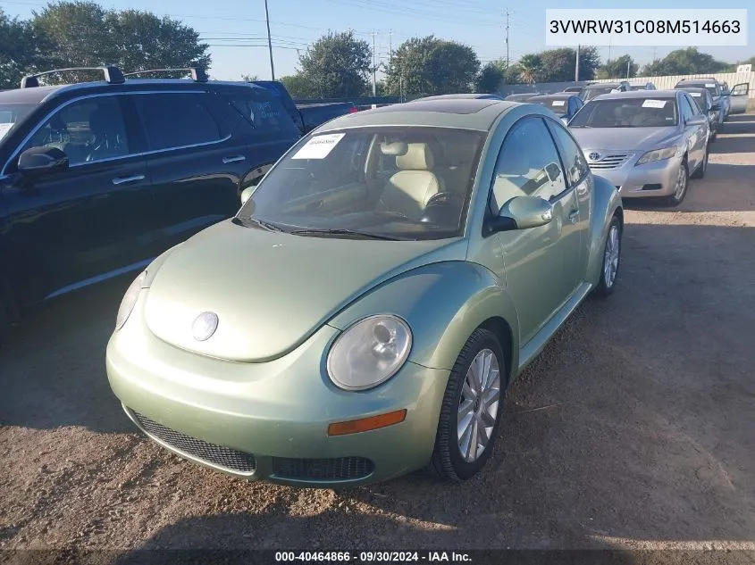 2008 Volkswagen New Beetle S/Se VIN: 3VWRW31C08M514663 Lot: 40464866