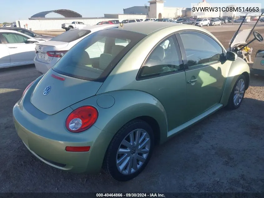 2008 Volkswagen New Beetle S/Se VIN: 3VWRW31C08M514663 Lot: 40464866