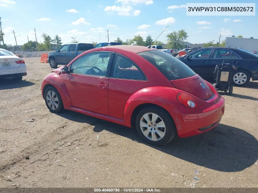 2008 Volkswagen New Beetle S VIN: 3VWPW31C88M502672 Lot: 40469790